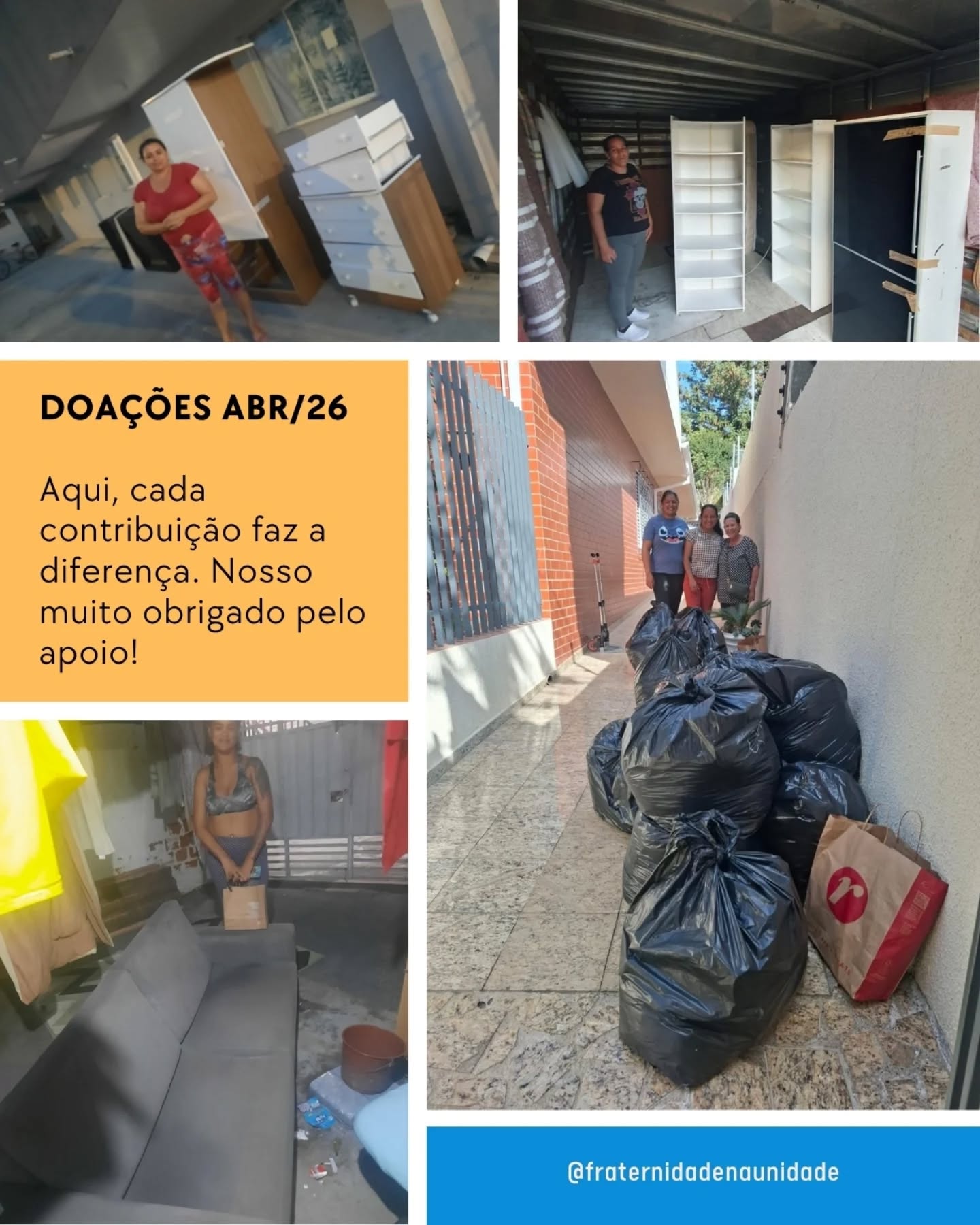 Doações entregues a famílias atendidas em abril de 2026